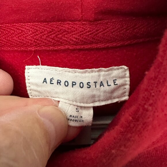 AEROPOSTALE MEN'S AERO LOGO POPOVER HOODIE IN RED FLEECE FABRIC, SIZE S (SMALL) - Picture 2 of 10